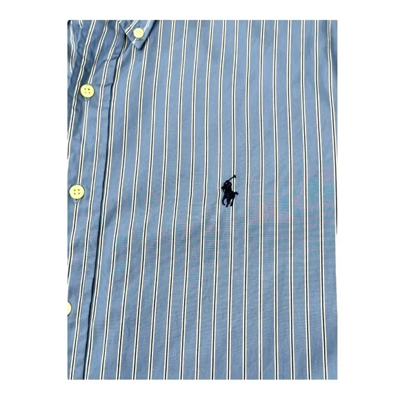 Ralph Lauren Button Down Shirt Blue Stripe Long Sleeve Classic Men 17 1/2 32/33 - Picture 7 of 10